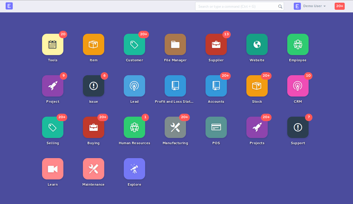 ERPNext integrated modules dashboard